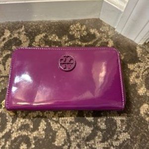 Tory Burch Purple Patent Leather Continental Wallet